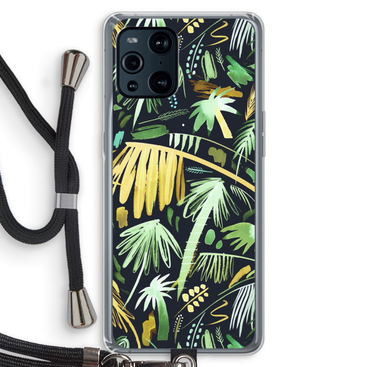 Tropical Palms Dark: Oppo Find X3 Pro Transparant Hoesje met koord