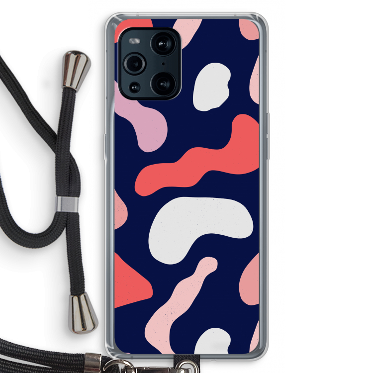 Memphis Shapes Pink: Oppo Find X3 Pro Transparant Hoesje met koord