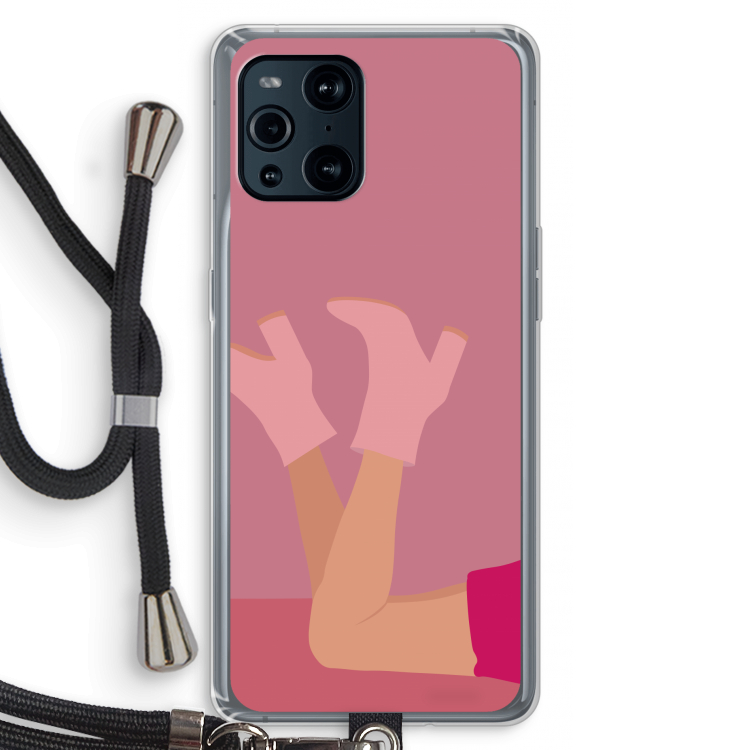 Pink boots: Oppo Find X3 Pro Transparant Hoesje met koord