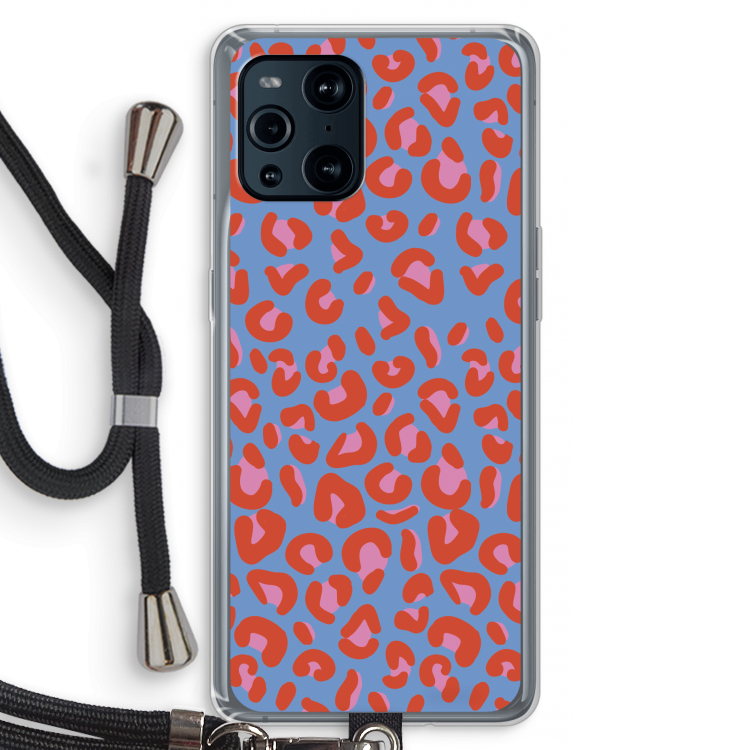 Leopard blue: Oppo Find X3 Pro Transparant Hoesje met koord