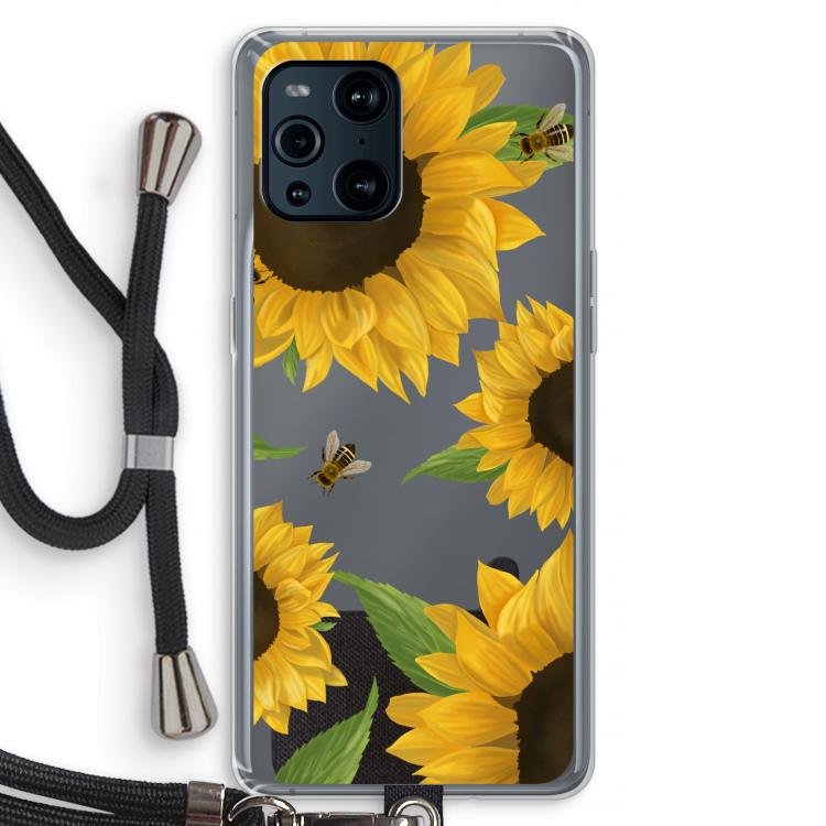 Sunflower and bees: Oppo Find X3 Pro Transparant Hoesje met koord