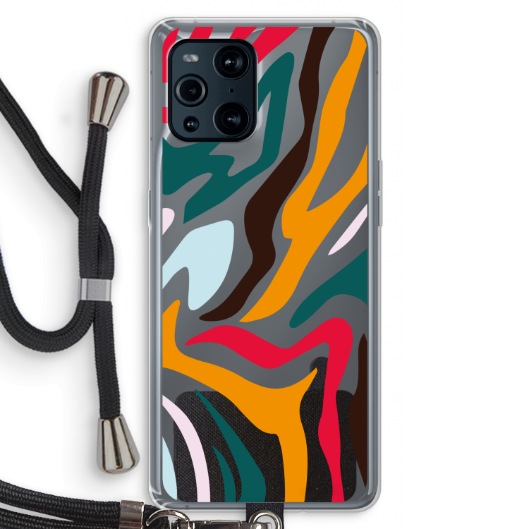 Colored Zebra: Oppo Find X3 Pro Transparant Hoesje met koord