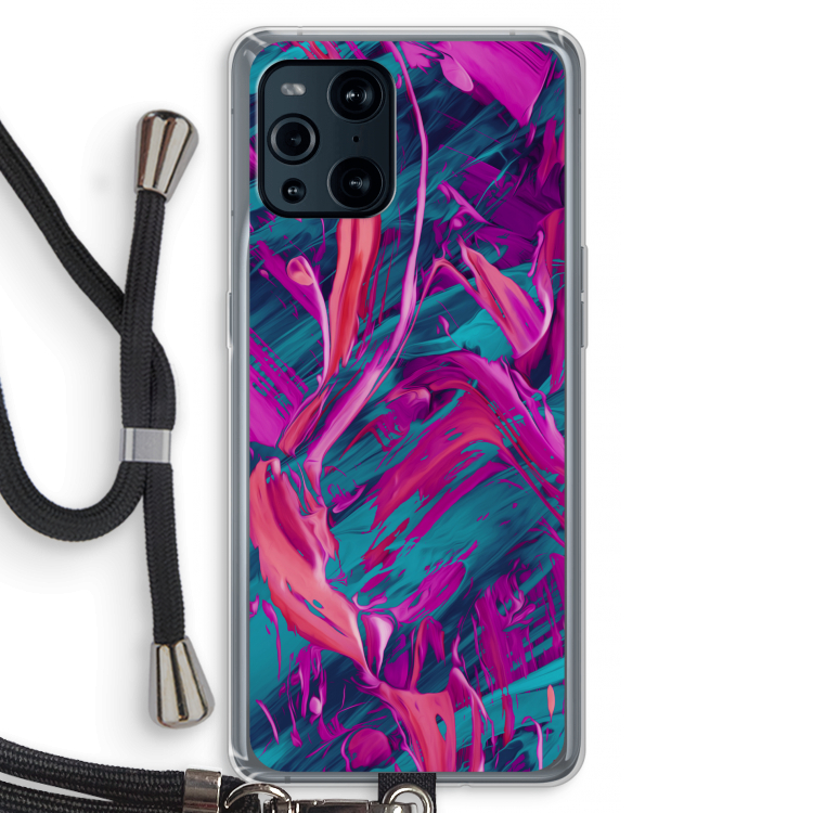 Pink Clouds: Oppo Find X3 Pro Transparant Hoesje met koord