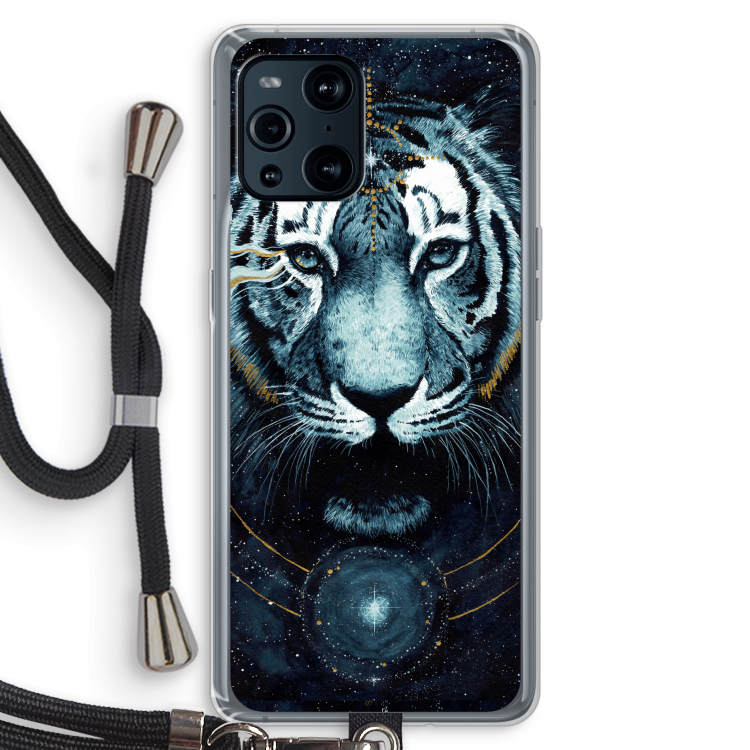 Darkness Tiger: Oppo Find X3 Pro Transparant Hoesje met koord