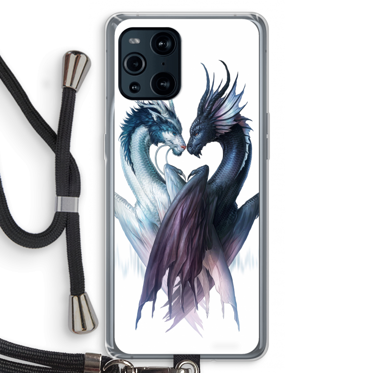 Yin Yang Dragons: Oppo Find X3 Pro Transparant Hoesje met koord