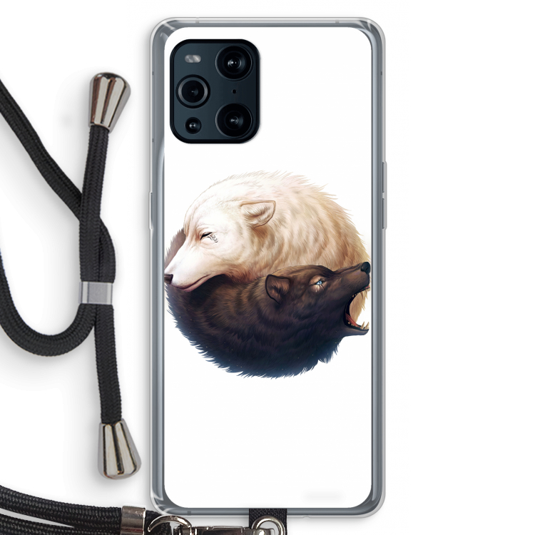 Yin Yang Wolves: Oppo Find X3 Pro Transparant Hoesje met koord