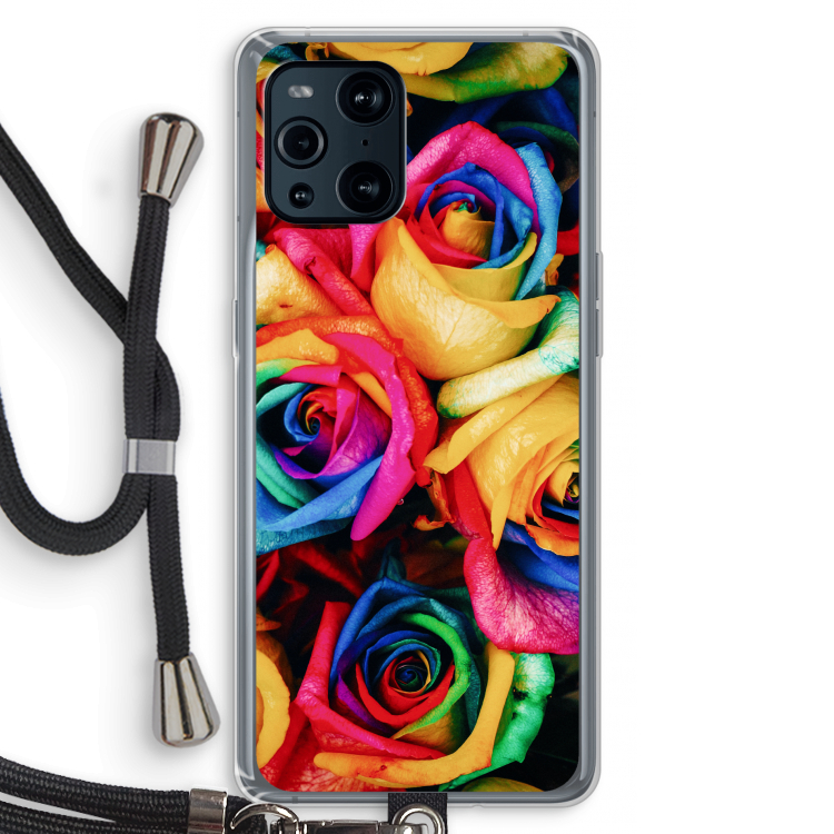 Neon bloemen: Oppo Find X3 Pro Transparant Hoesje met koord