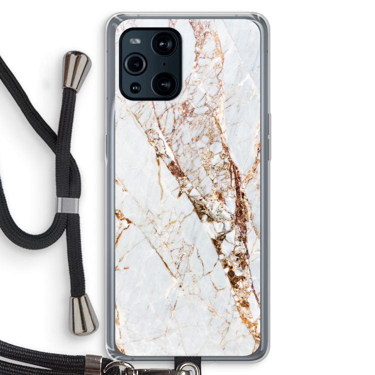 Goud marmer: Oppo Find X3 Pro Transparant Hoesje met koord
