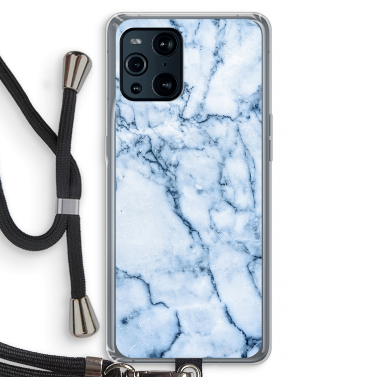 Blauw marmer: Oppo Find X3 Pro Transparant Hoesje met koord