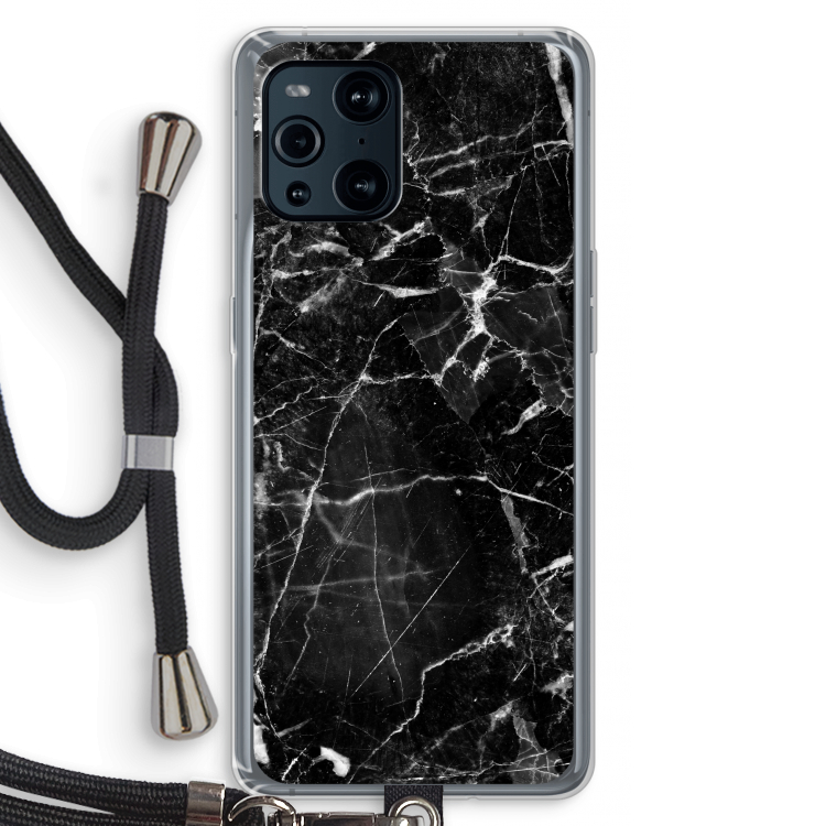 Zwart Marmer 2: Oppo Find X3 Pro Transparant Hoesje met koord