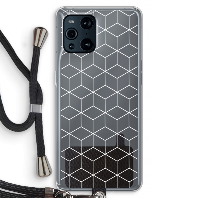Zwart-witte kubussen: Oppo Find X3 Pro Transparant Hoesje met koord