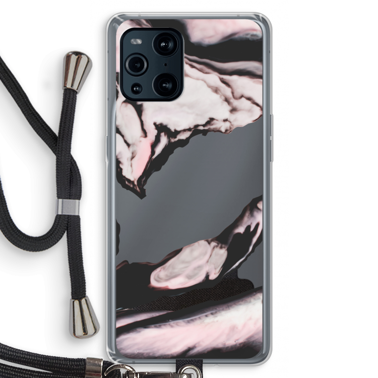 Roze stroom: Oppo Find X3 Pro Transparant Hoesje met koord