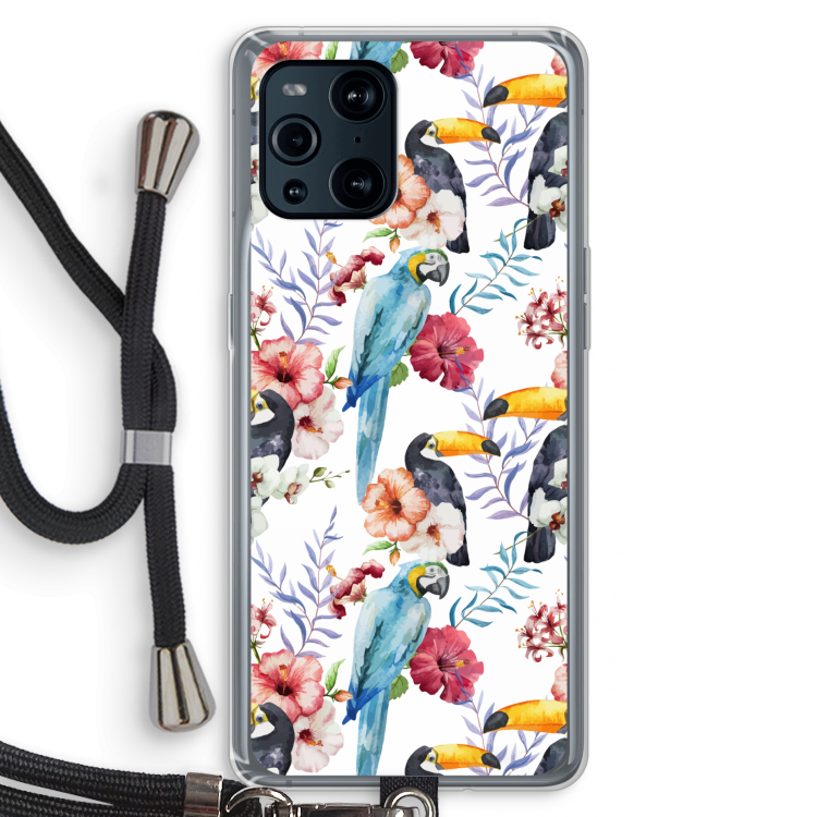 Bloemen tukan: Oppo Find X3 Pro Transparant Hoesje met koord