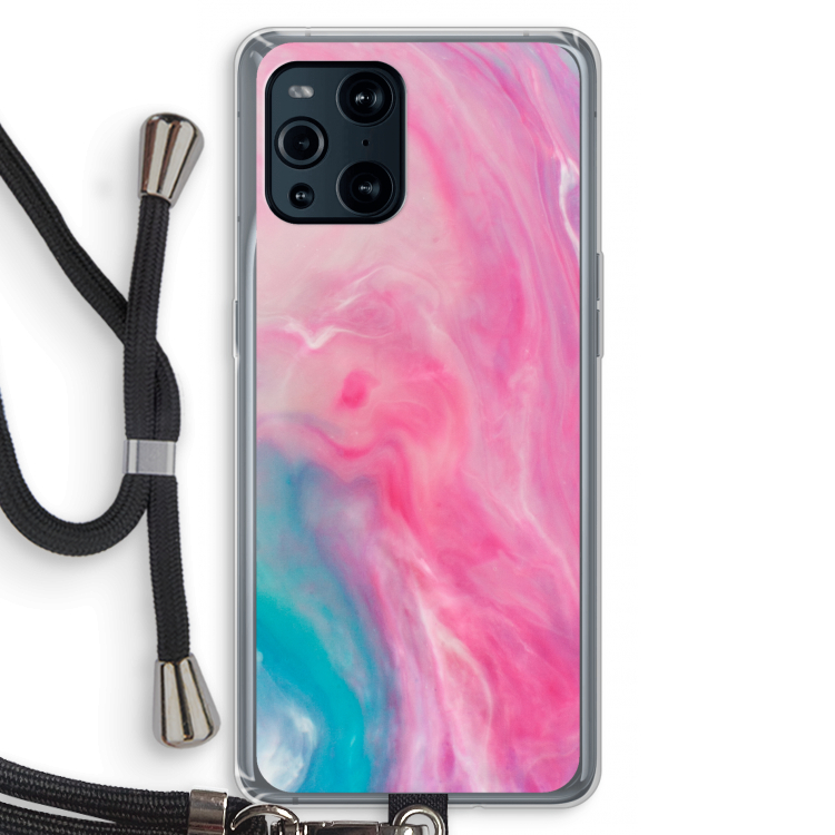 Roze explosie: Oppo Find X3 Pro Transparant Hoesje met koord