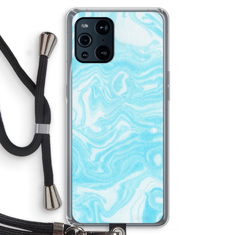 Waterverf blauw: Oppo Find X3 Pro Transparant Hoesje met koord