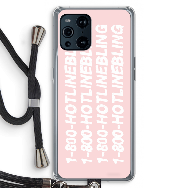 Hotline bling pink: Oppo Find X3 Pro Transparant Hoesje met koord