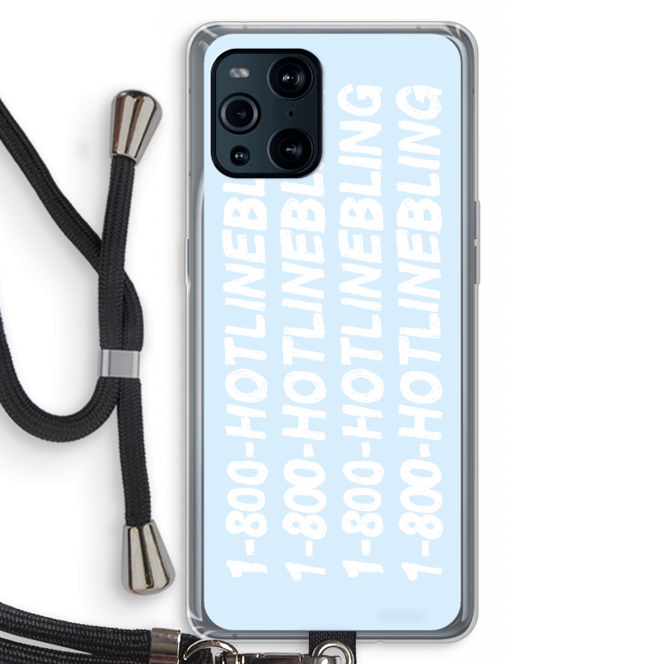 Hotline bling blue: Oppo Find X3 Pro Transparant Hoesje met koord