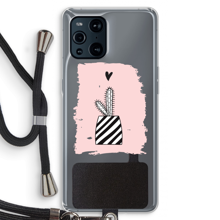 Zwart-wit cactus: Oppo Find X3 Pro Transparant Hoesje met koord