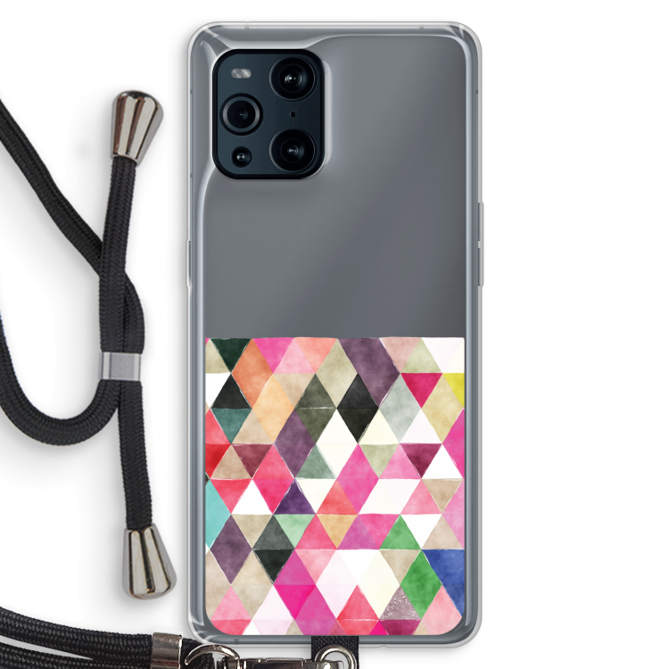 Gekleurde driehoekjes: Oppo Find X3 Pro Transparant Hoesje met koord