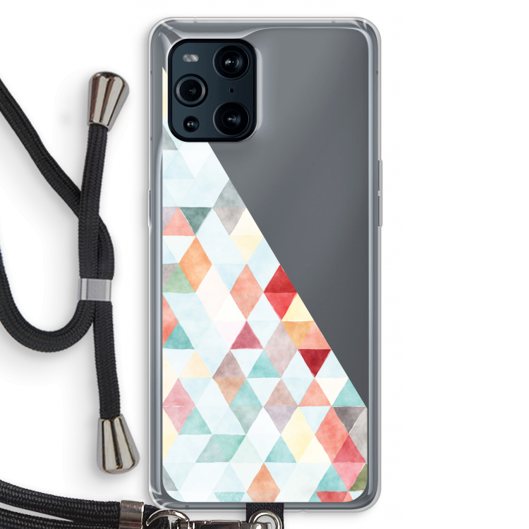 Gekleurde driehoekjes pastel: Oppo Find X3 Pro Transparant Hoesje met koord
