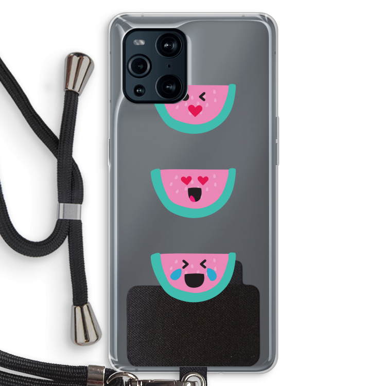 Smiley watermeloen: Oppo Find X3 Pro Transparant Hoesje met koord