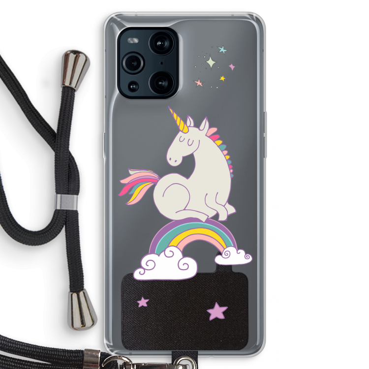 Regenboog eenhoorn: Oppo Find X3 Pro Transparant Hoesje met koord