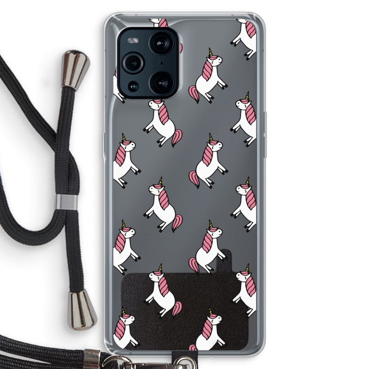 Eenhoorns overal: Oppo Find X3 Pro Transparant Hoesje met koord
