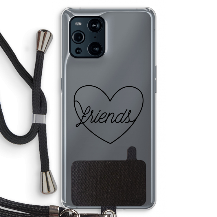 Friends heart black: Oppo Find X3 Pro Transparant Hoesje met koord