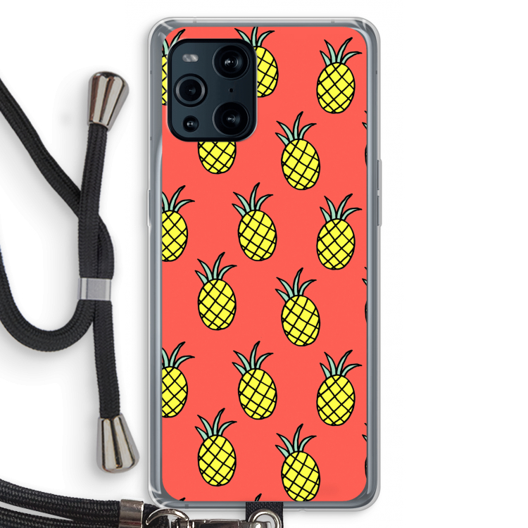 Ananas: Oppo Find X3 Pro Transparant Hoesje met koord
