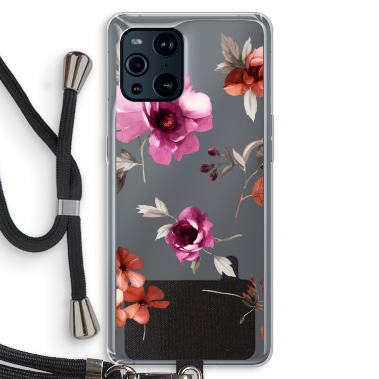 Geschilderde bloemen: Oppo Find X3 Pro Transparant Hoesje met koord