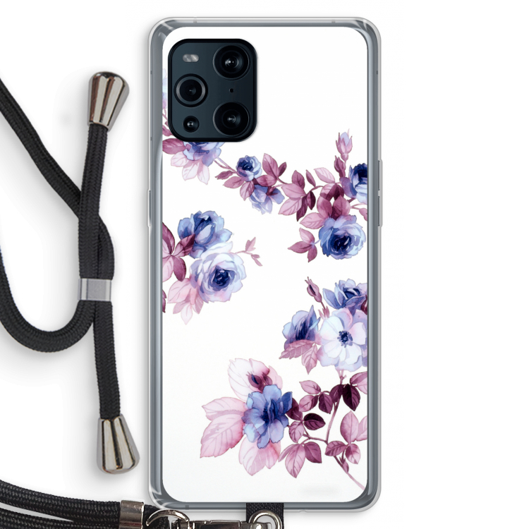 Waterverf bloemen: Oppo Find X3 Pro Transparant Hoesje met koord