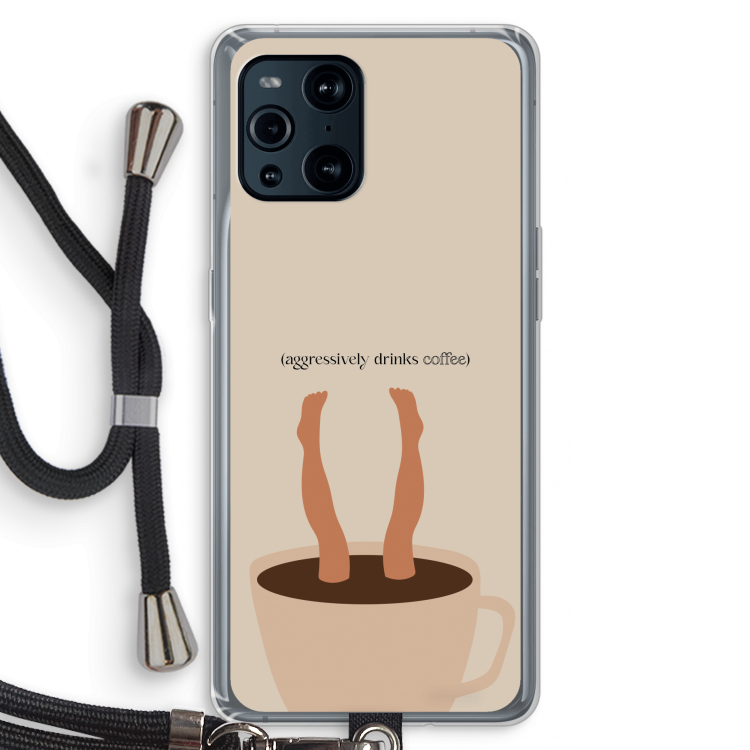 Aggressively drinks coffee: Oppo Find X3 Pro Transparant Hoesje met koord