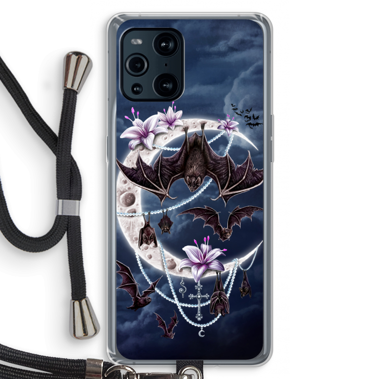 Vleermuizen Maan: Oppo Find X3 Pro Transparant Hoesje met koord