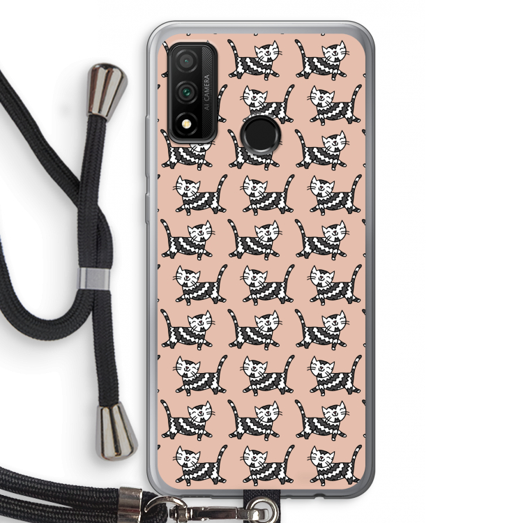 Zwarte poes: Huawei P Smart (2020) Transparant Hoesje met koord