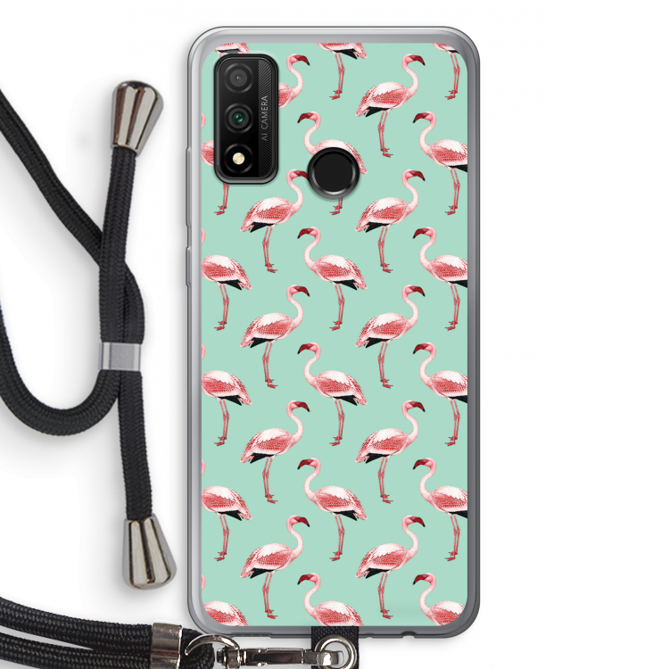 Flamingoprint groen: Huawei P Smart (2020) Transparant Hoesje met koord