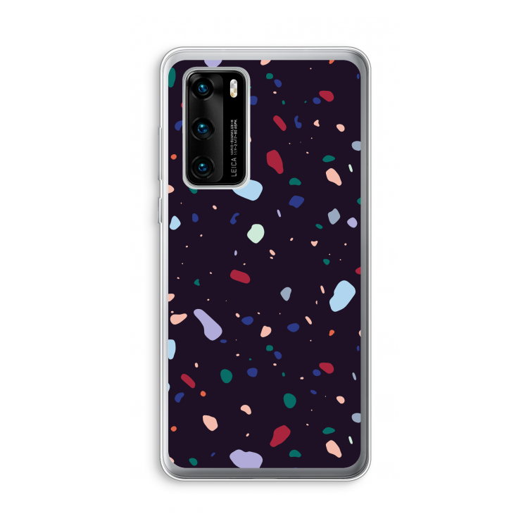 Dark Rounded Terrazzo: Huawei P40 Transparant Hoesje