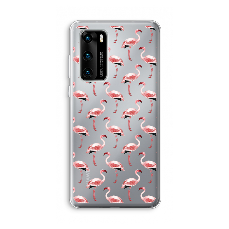 Flamingoprint groen: Huawei P40 Transparant Hoesje