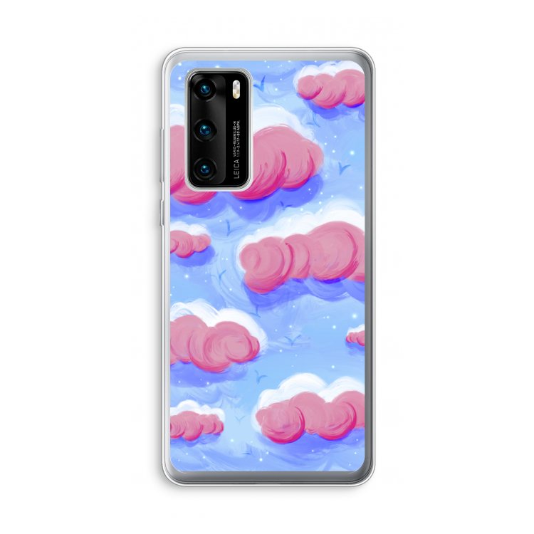 Roze wolken met vogels: Huawei P40 Transparant Hoesje