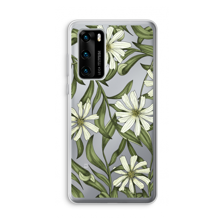 Wit bloemenpatroon: Huawei P40 Transparant Hoesje