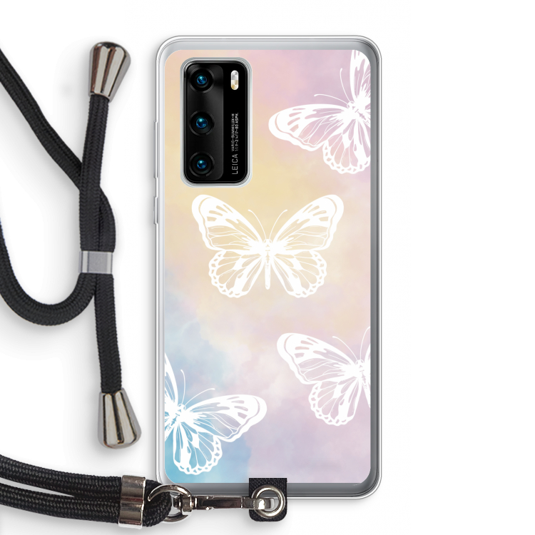 White butterfly: Huawei P40 Transparant Hoesje met koord