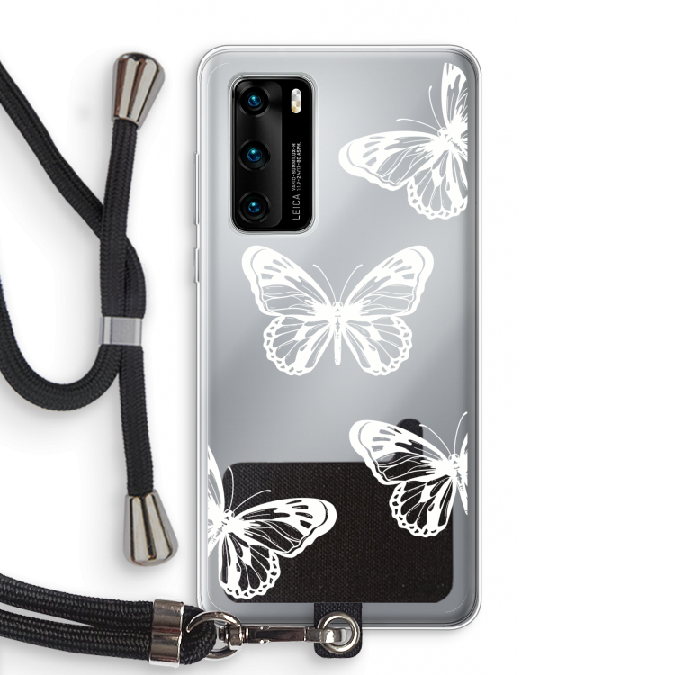 White butterfly: Huawei P40 Transparant Hoesje met koord