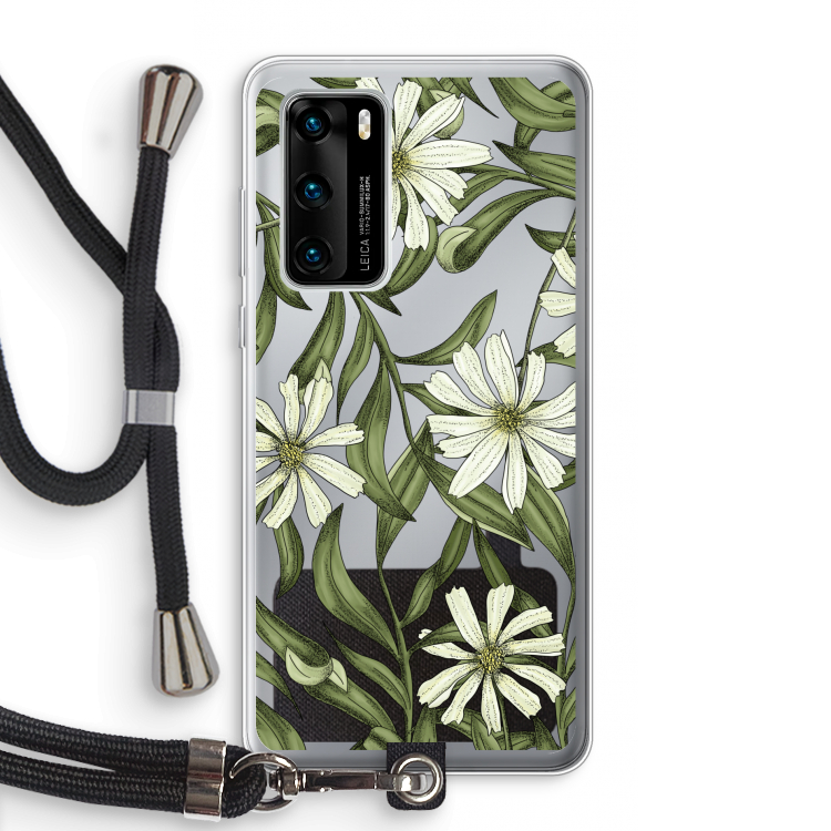 Wit bloemenpatroon: Huawei P40 Transparant Hoesje met koord