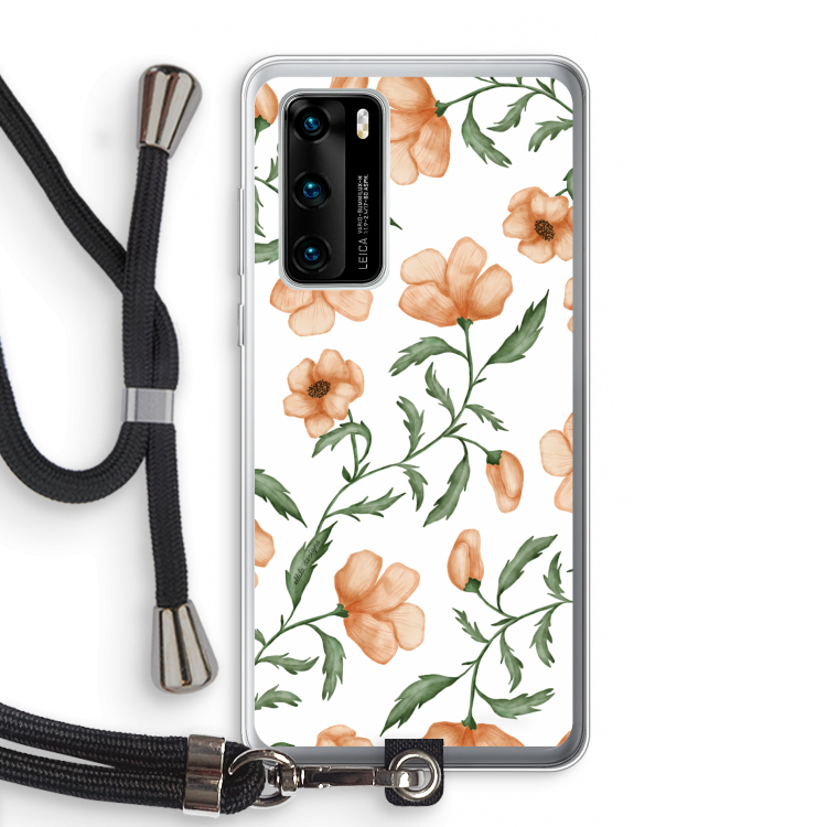 Peachy flowers: Huawei P40 Transparant Hoesje met koord