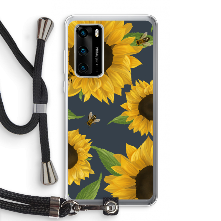 Sunflower and bees: Huawei P40 Transparant Hoesje met koord