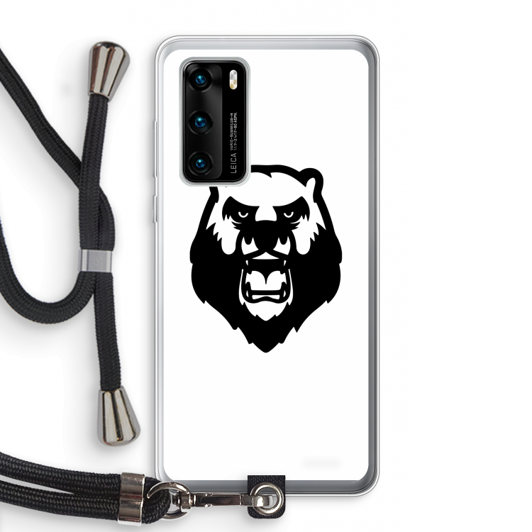 Angry Bear (white): Huawei P40 Transparant Hoesje met koord
