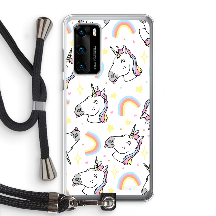 Rainbow Unicorn: Huawei P40 Transparant Hoesje met koord