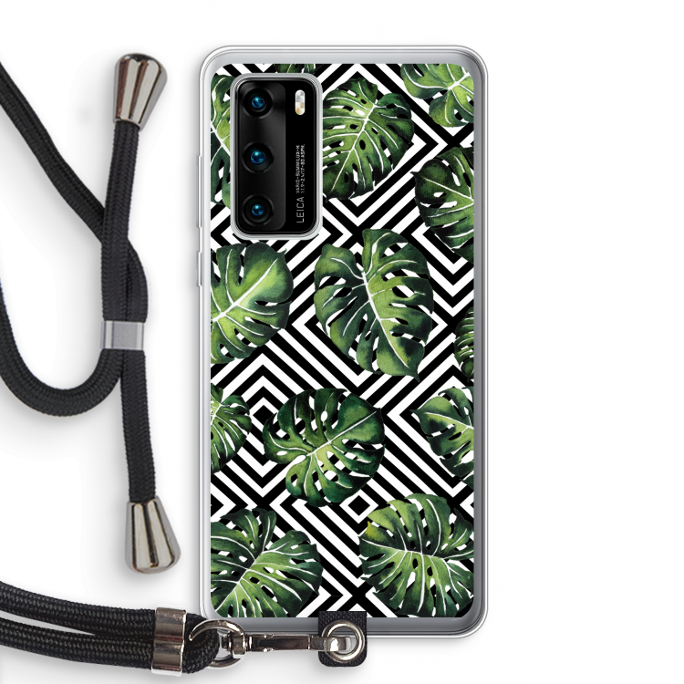 Geometrische jungle: Huawei P40 Transparant Hoesje met koord