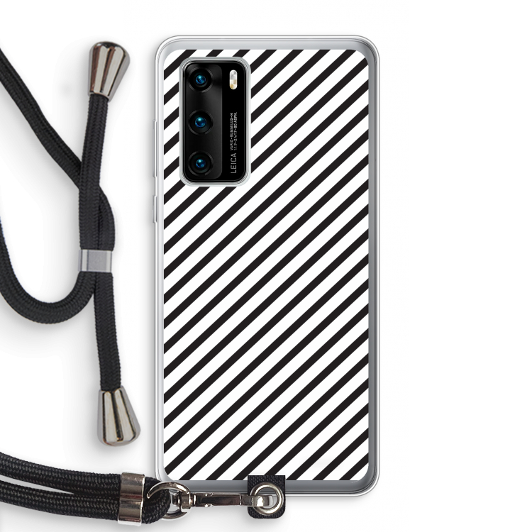 Strepen zwart-wit: Huawei P40 Transparant Hoesje met koord