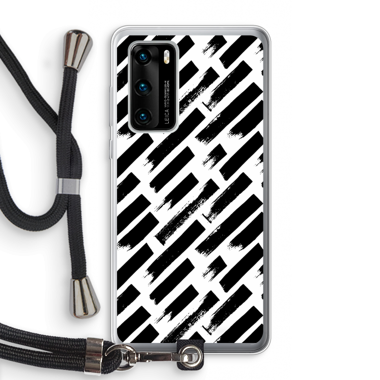 Zwarte vegen: Huawei P40 Transparant Hoesje met koord