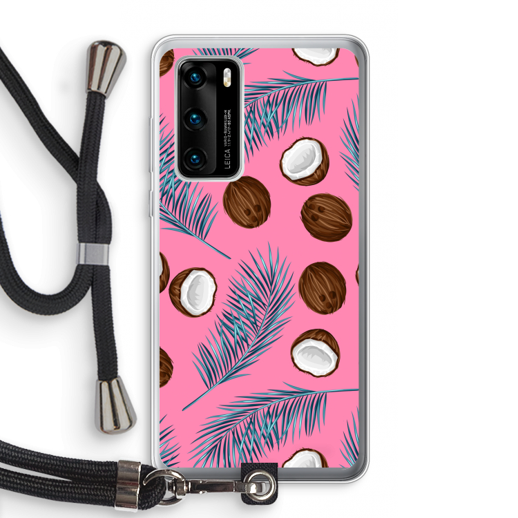 Kokosnoot roze: Huawei P40 Transparant Hoesje met koord
